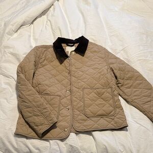 H&M Tan Quilted Jacket with Dark Brown Collar